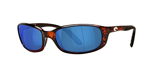 Costa Del Mar Men's Brine Oval Polarized Sunglasses, Tortoise/Grey Blue Mirror, 59mm